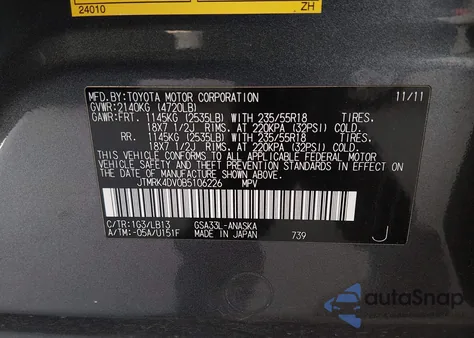 2011 Toyota Rav4 Sport V6 z USA, uszkodzony, nr VIN JTMRK4DV0B5106226